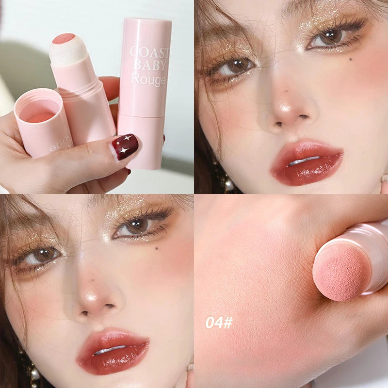 Soft Fog Blush Stick - Energetic & Bouncy, Korean-Style Dual-Use for Lips and Cheeks, Brightening Natural Color for a Vitality Look.