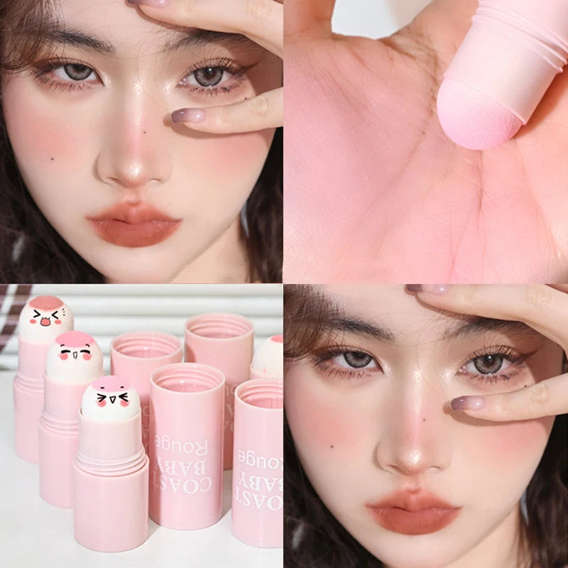 Soft Fog Blush Stick - Energetic & Bouncy, Korean-Style Dual-Use for Lips and Cheeks, Brightening Natural Color for a Vitality Look.