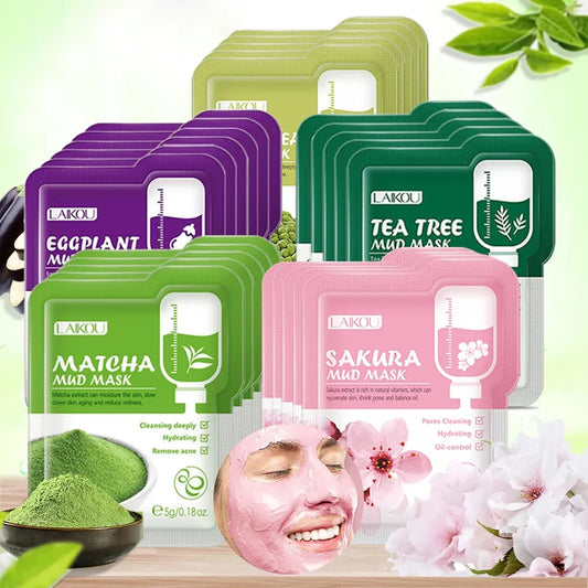 50pcs LAIKOU Sakura Mud Masks - Moisturizing, Anti-Aging, Anti-Acne, Deep Cleansing Facial Clay Masks for Skincare and Beauty.