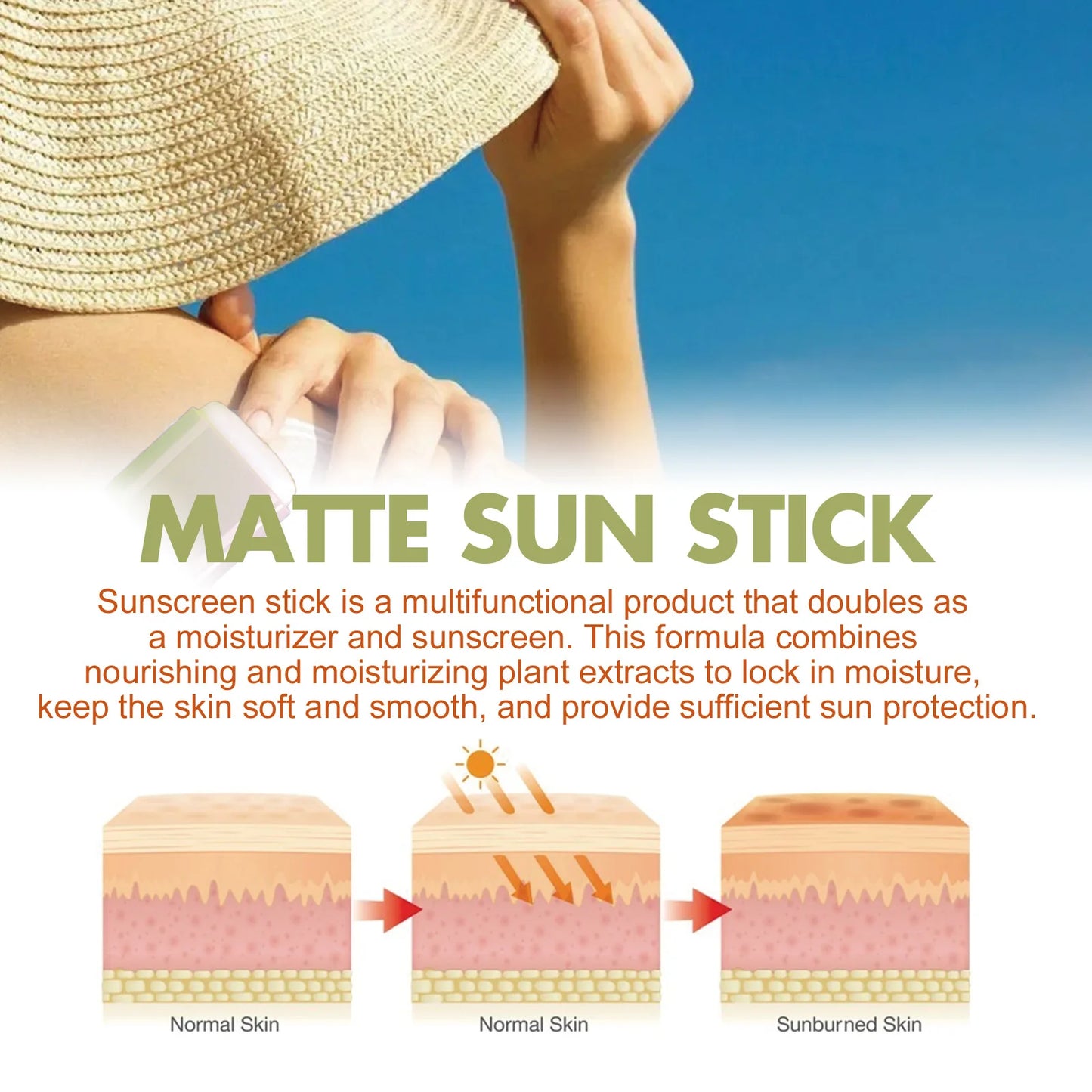 Matte Sunscreen Stick SPF50+ – Refreshing UV Protection, Oil-Control, Whitening, and Antioxidant Face Care