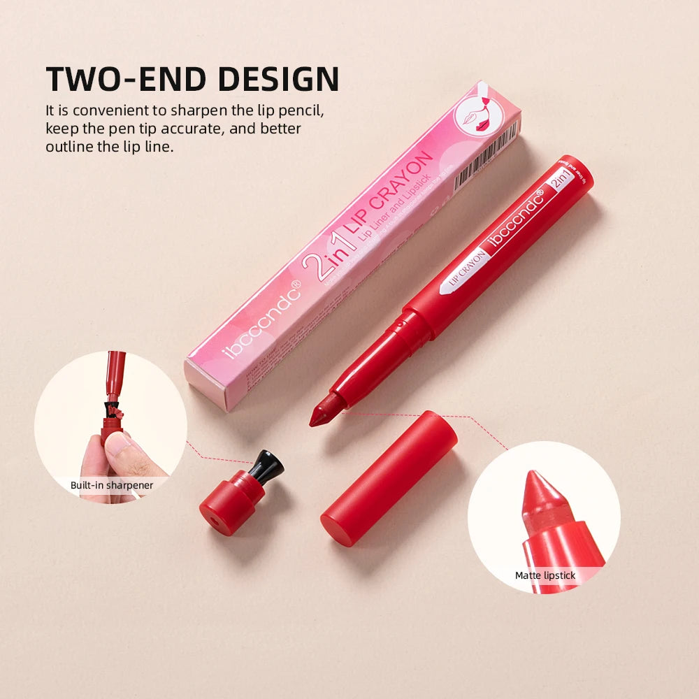 Rotary Lipliner Lipstick Pen - Durable, Waterproof, Lusterless Lipstick in 12 Colors with Pencil Sharpener.