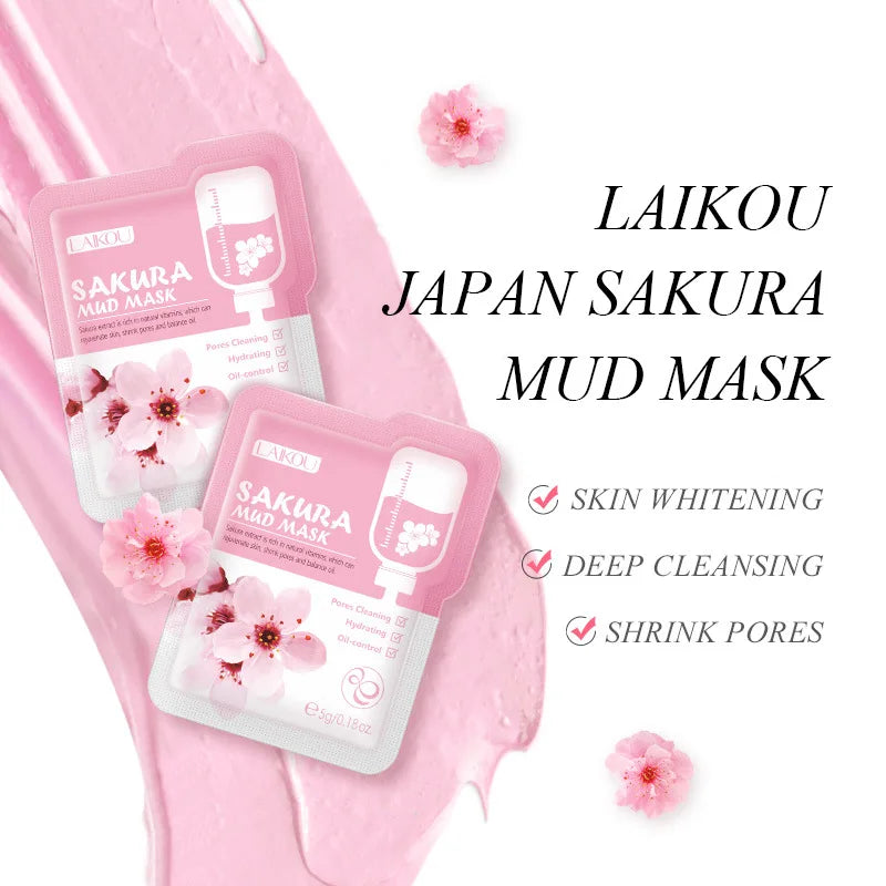 50pcs LAIKOU Sakura Mud Masks - Moisturizing, Anti-Aging, Anti-Acne, Deep Cleansing Facial Clay Masks for Skincare and Beauty.