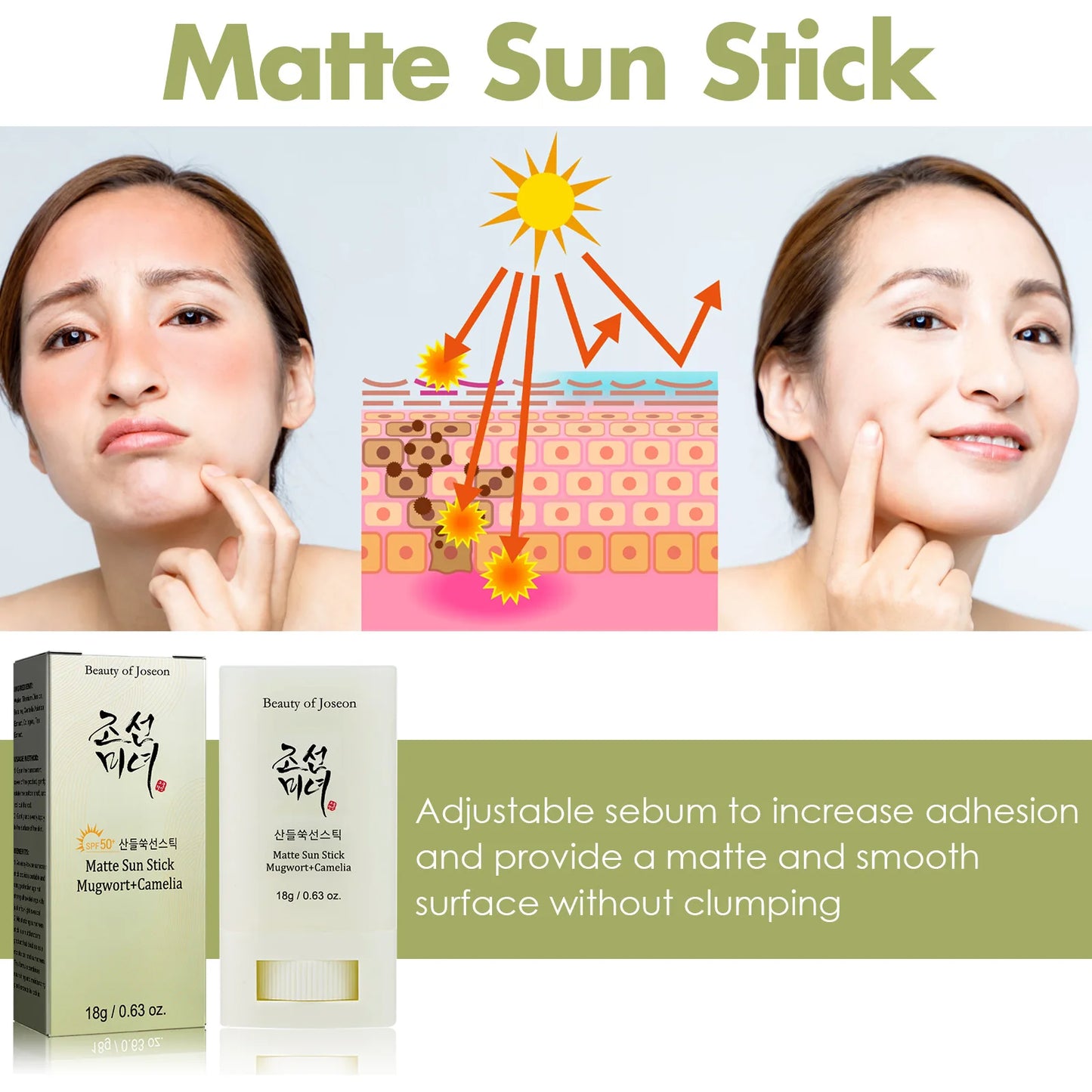 Matte Sunscreen Stick SPF50+ – Refreshing UV Protection, Oil-Control, Whitening, and Antioxidant Face Care