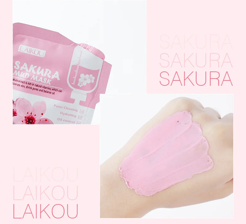 50pcs LAIKOU Sakura Mud Masks - Moisturizing, Anti-Aging, Anti-Acne, Deep Cleansing Facial Clay Masks for Skincare and Beauty.