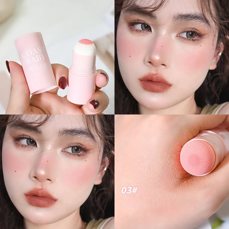 Soft Fog Blush Stick - Energetic & Bouncy, Korean-Style Dual-Use for Lips and Cheeks, Brightening Natural Color for a Vitality Look.