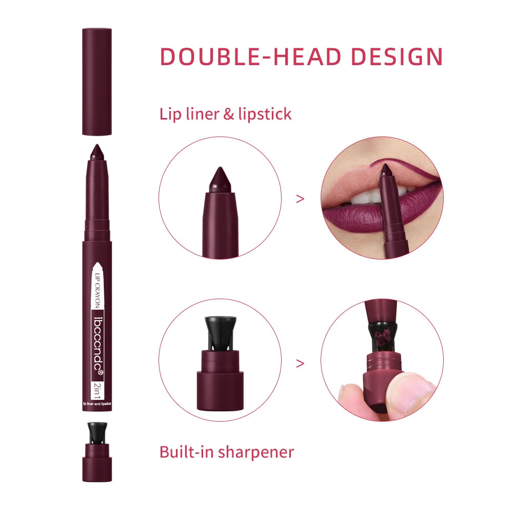 Rotary Lipliner Lipstick Pen - Durable, Waterproof, Lusterless Lipstick in 12 Colors with Pencil Sharpener.